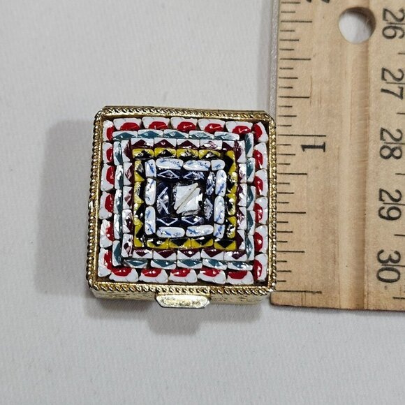Vintage Ornate Trinket Pill Box Intricate Mosac Tile Filigree Detail Italy - Picture 11 of 11